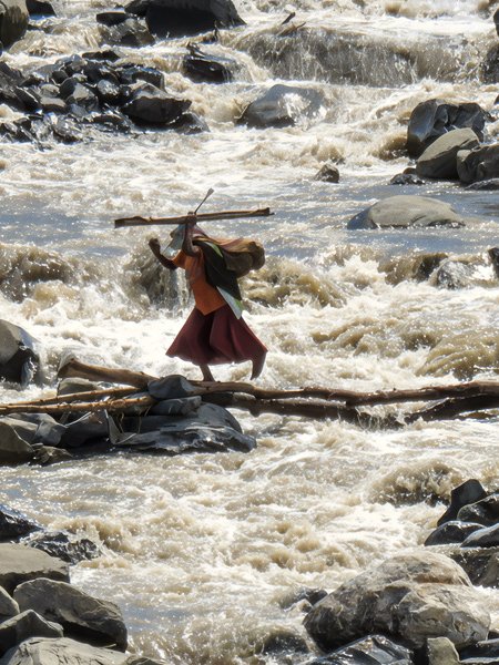 Person crossing Baliem River