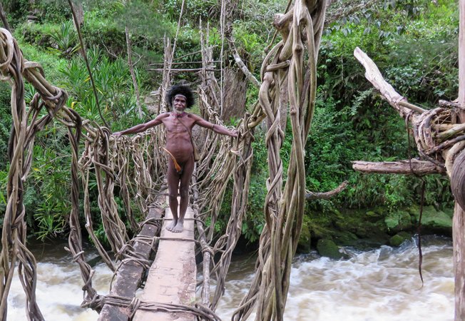 Traditional suspension bridge in Baliem Valley